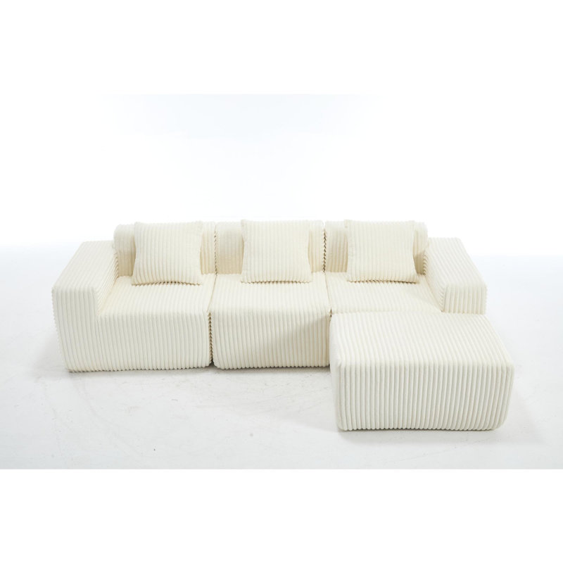 Modern Minimalist Modular Sectional Sofa, White Fabric