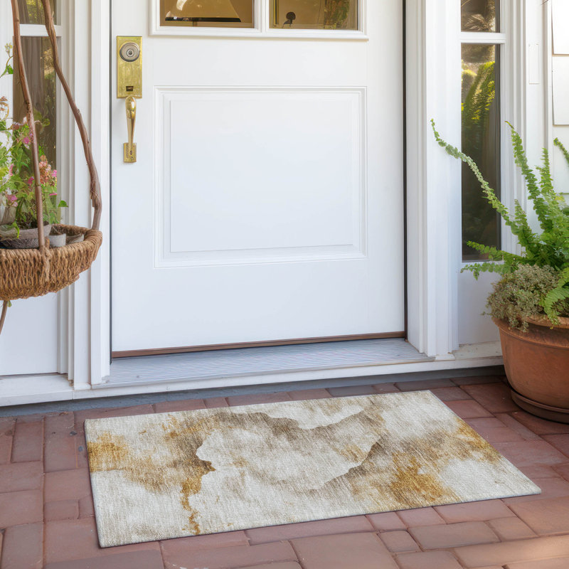 Tapis beige intérieur / extérieur lavable à la machine, Rectangle 1 pi 8 po x 2 pi 6 po
