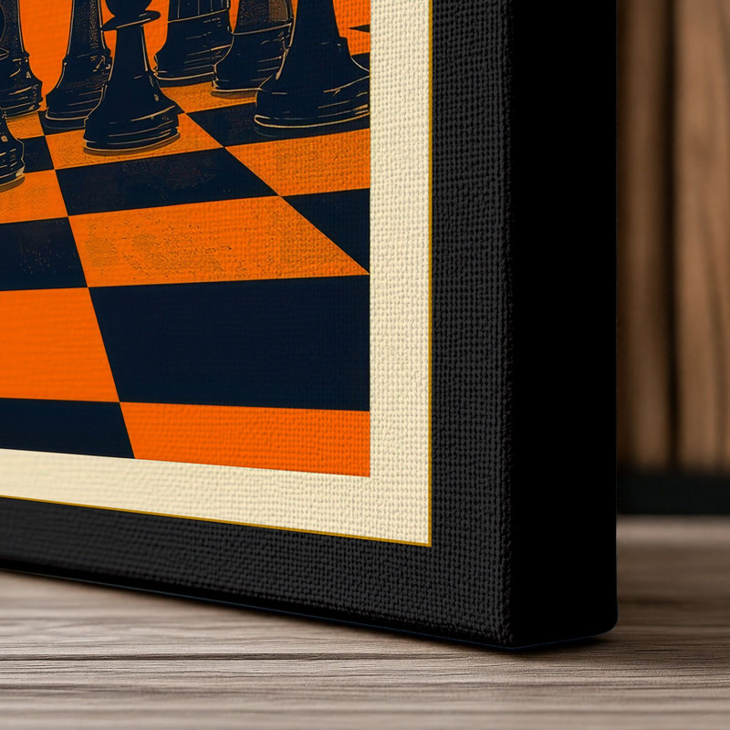 Sun and Chessmen Retro - Wrapped Canvas, 36x24 - 91.4 x 61.0 cm, Black Border