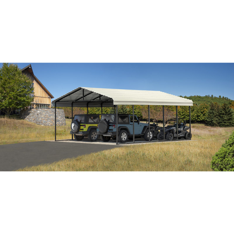 Galvanized Steel Carport, 20X24X9, Eggshell