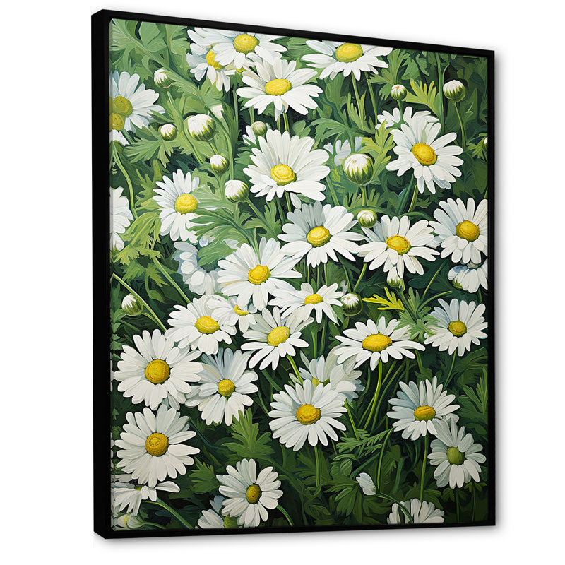«White Daisy Blooming Elegance V», reproduction sur toile, H 32 po x l 24 po x P 1 po, Cadre flottant noir