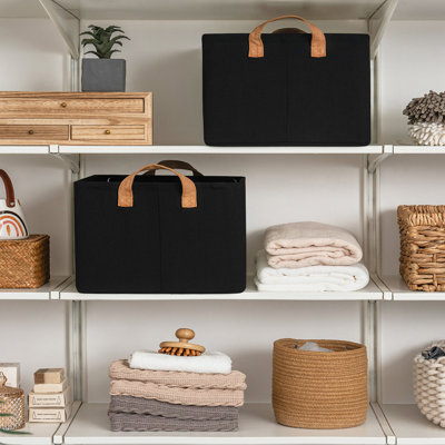 Bacs de rangement en tissu avec poignées, bacs pliables pour tablettes, placard, dortoir