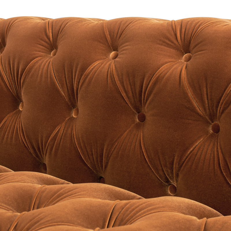 Canapé Chesterfield Newell, Velours orange brûlé