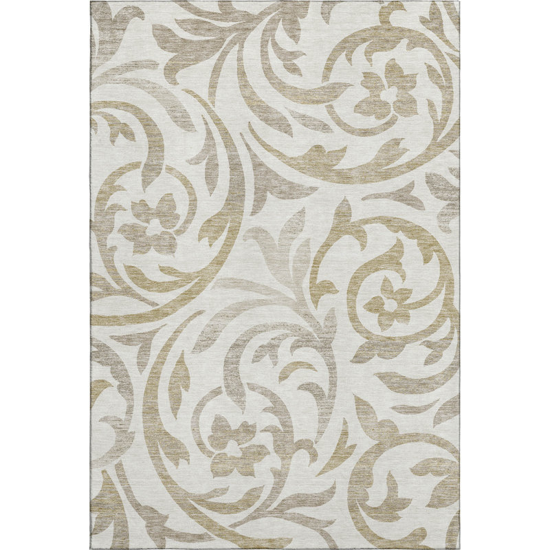 Premium Machine Washable Prisco Ivory Rug, Rectangle 2'6" x 3'10"