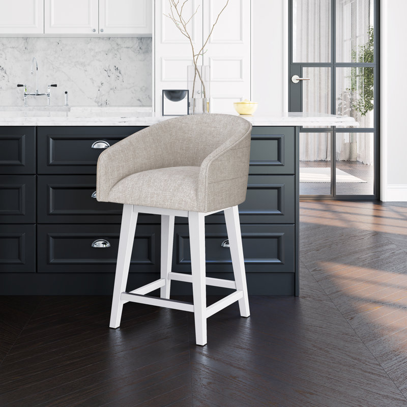 Tabouret pivotant à hauteur réglable en bois et en tonneau Dorreen, Gruau, Blanc pur