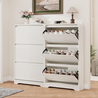 Space-Saving Slim Shoe Cabinet for Entryway – 3 Turn over Drawers Freestanding Shoe Organizer – Adjustable Shelves – Modern Compact Storage for Hallway, Mudroom or Small Spaces, Antique White