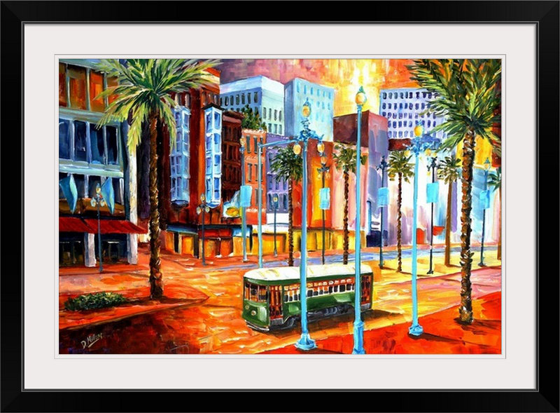 «New Orleans 'Canal Street» par Bebe, reproduction d'art, H 20 po x l 26 po x P 1 po, Cadre noir