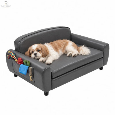 Dog Couch, PU Leather Pet Sofa with Reversible Cushion, Small & Medium Dogs
