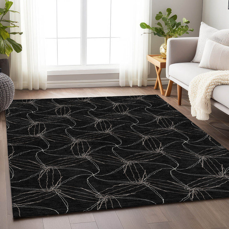 Tapis noir Prisco lavable à la machine de qualité supérieure, Rectangle 9 pi x 12 pi