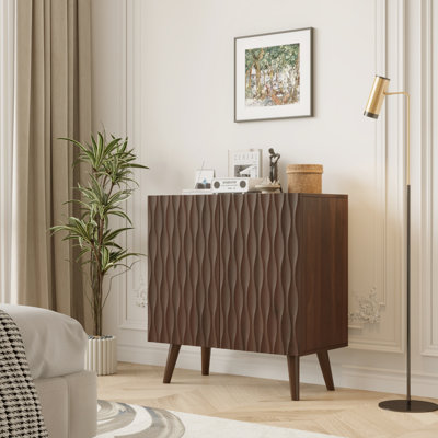 2 - Door Accent Cabinet With Adjustable Shelves, Buffet Cabinet With Sculptural Wave Design For Dining Room, Living Room