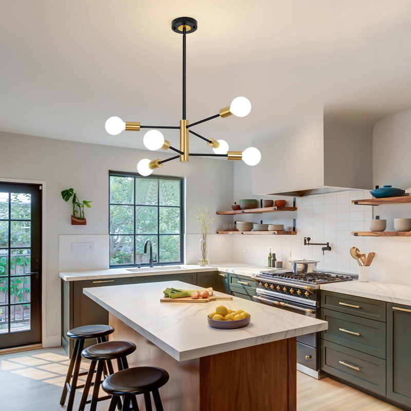 Lustre moderne réglable à 6 lumières pour la salle à manger, la chambre à coucher, la cuisine et le salon avec un design rétro et une installation facile