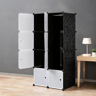 27.6 x 17.7 x 56.7 in White Black Cabinet, Storage, for Bedroom with Classic Black, Bedroom Storage
