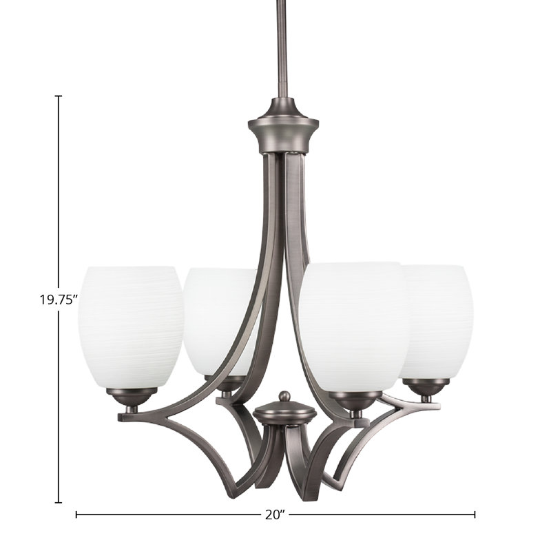 Lustre 4 lumières avec verre de lin 5 "Zilo, Blanc, Graphite
