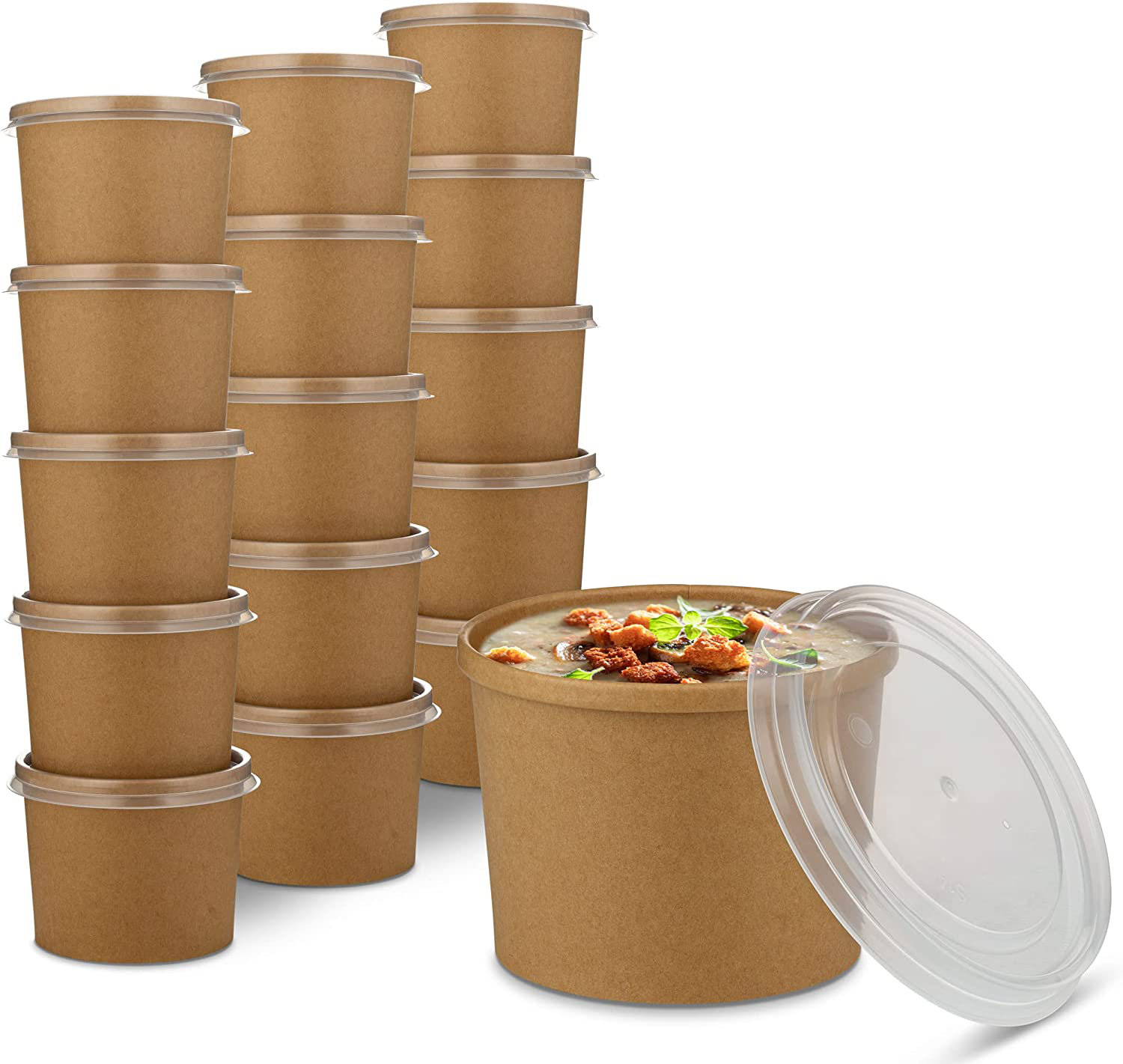 8 oz. Paper Food Containers With Vented Lids, To Go Hot Soup Bowls,  Disposable Ice Cream Cups, Kraft