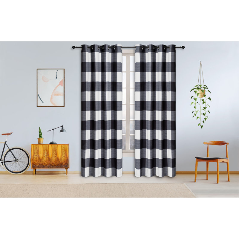 Black and White Checkered Blackout Linen Window Panels