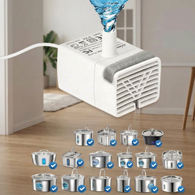 Pompe de remplacement USB basse tension 5 V pour fontaines à eau en acier inoxydable pour chats et chiens de 2,2 L, 3,2 L, 4 L et 7 L, avec un fonctionnement ultra-silencieux et une construction étanche IPX8.
