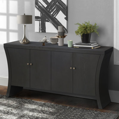 Refined Industrial 4-Door Credenza With Wooden Arc Legs & Bronze Clasps – Advanced Storage Design by Corrigan Studio