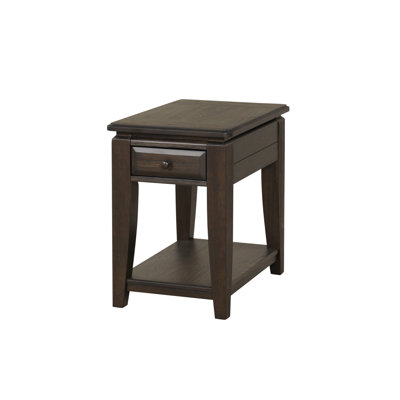 Chairside Table With Practical Storage - Solid Wood + 25.83 In Height One Drawer Side Mounted Guides Dark Finish Useful