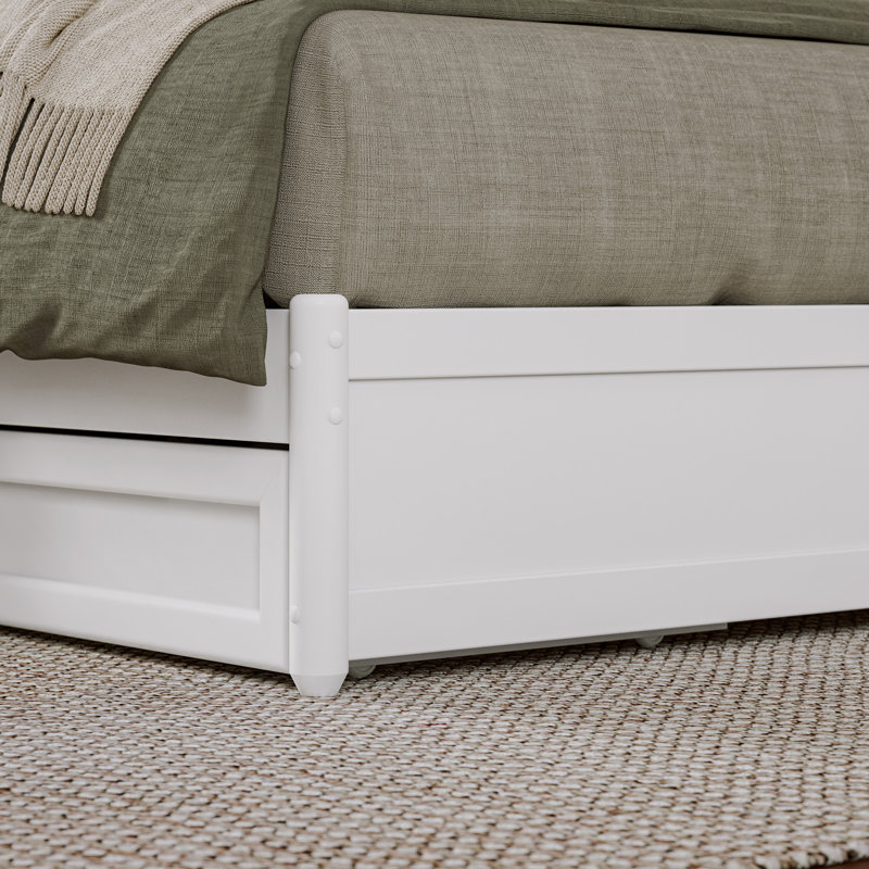 Lit plateforme avec rangement en bois massif et pied de lit Lamareon, Blanc, Grand