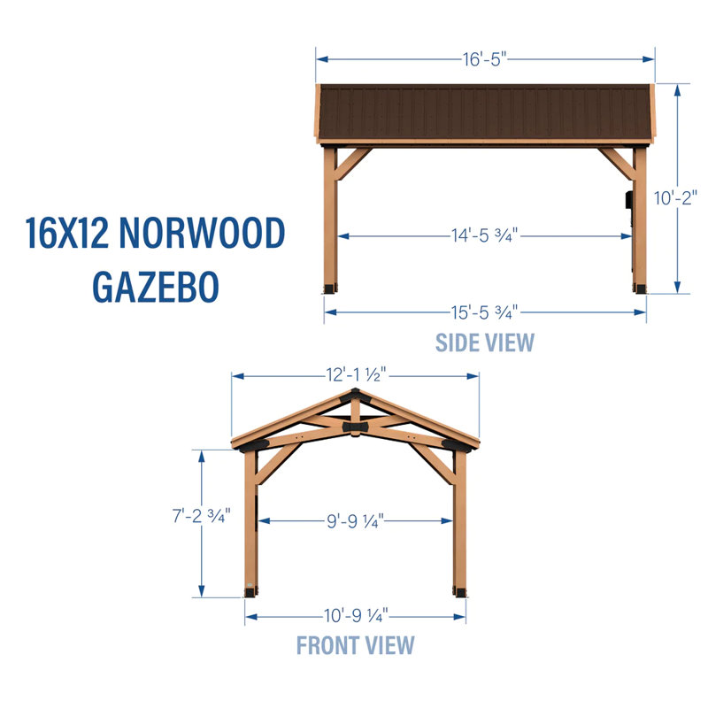 Norwood 16 ft. x 12 ft. Cedar Wood Gazebo with Steel Roof
