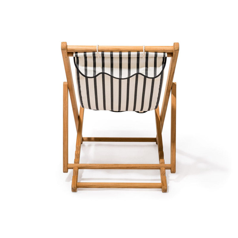 Sling Chair, Black/White Striped/Natural Wood