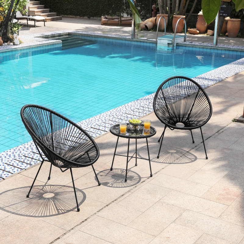 3 Piece Rattan Seating Group, Black