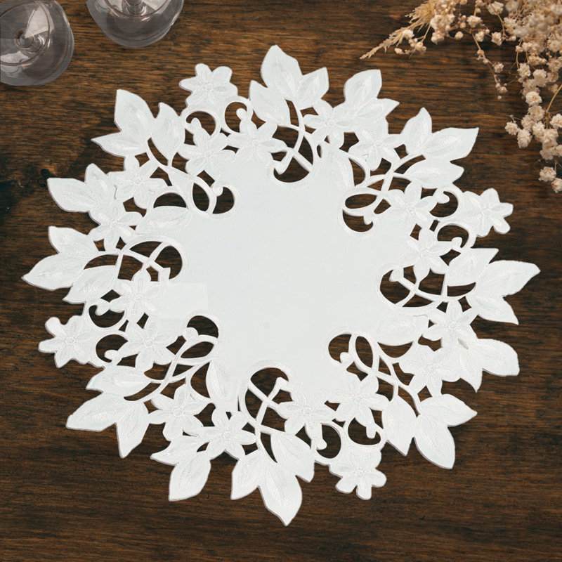 Elegant White Round Placemats Doilies of Boubacar Collection for Dining Table Decor and Christmas Decor, White
