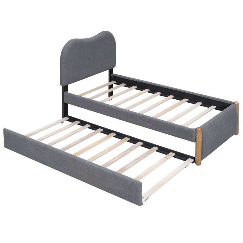 Lit plateforme tapissier avec lit gigogne, Gris, Simple