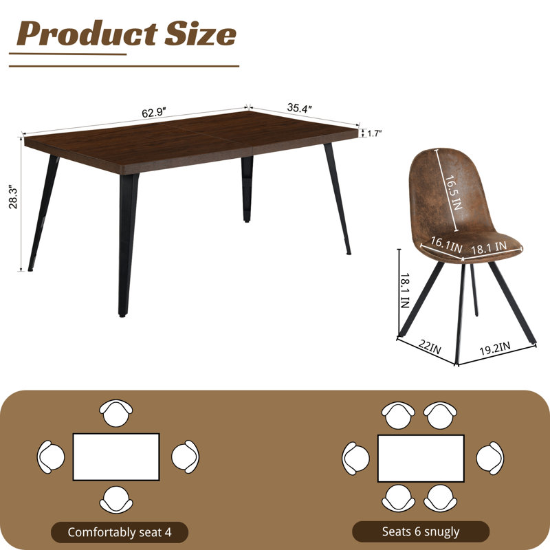 Carvajal Cavanagh 5-Piece Modern Dining Set, Brown, Brown