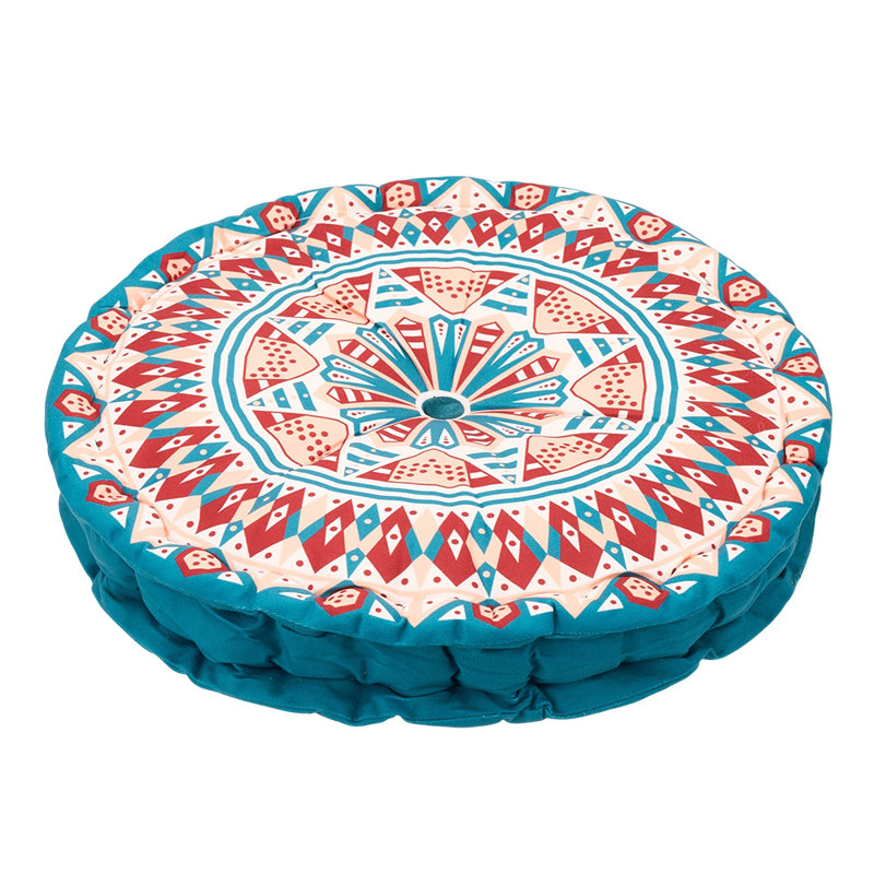 Round Bohemian Tatami Seat Cushion, Green/Beige