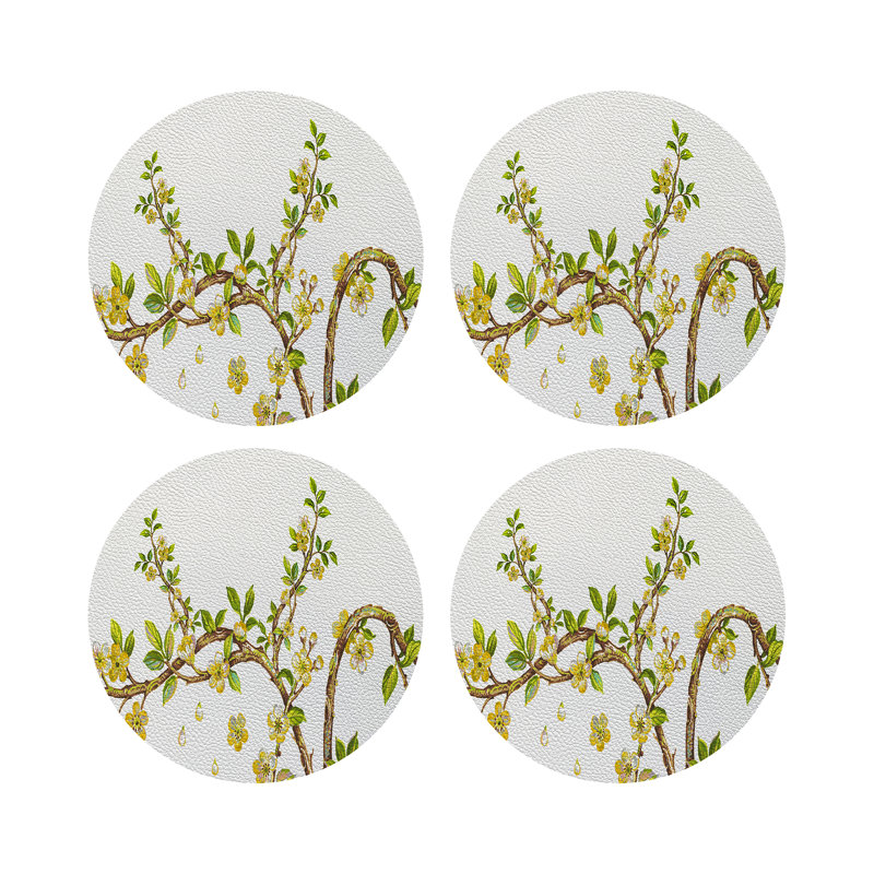 Sous-verres ronds en cuir cerisier jaune, Jaune
