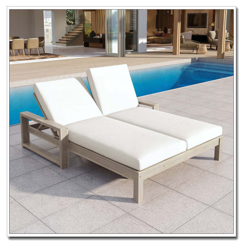 Outdoor Double Lounge Chair with 5-Position Adjustable Backrest, Grey