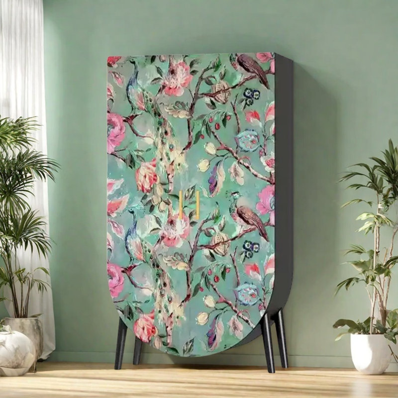 Modern Double-Door Wardrobe Storage Cabinet, Black/Green