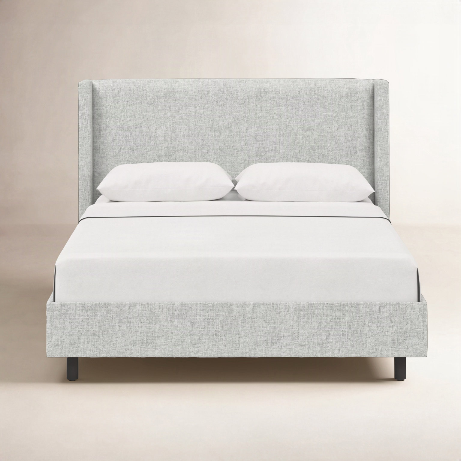 Hanson Upholstered Wingback Platform Bed, King, Zuma Pumice Textured Linen