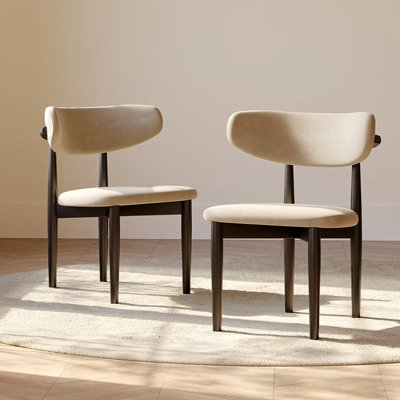 Silva Mid-Century Modern Wood Dining Chairs, Upholstered Cotton Linen Wood Dining Chair Side Chair, Fully Assembled