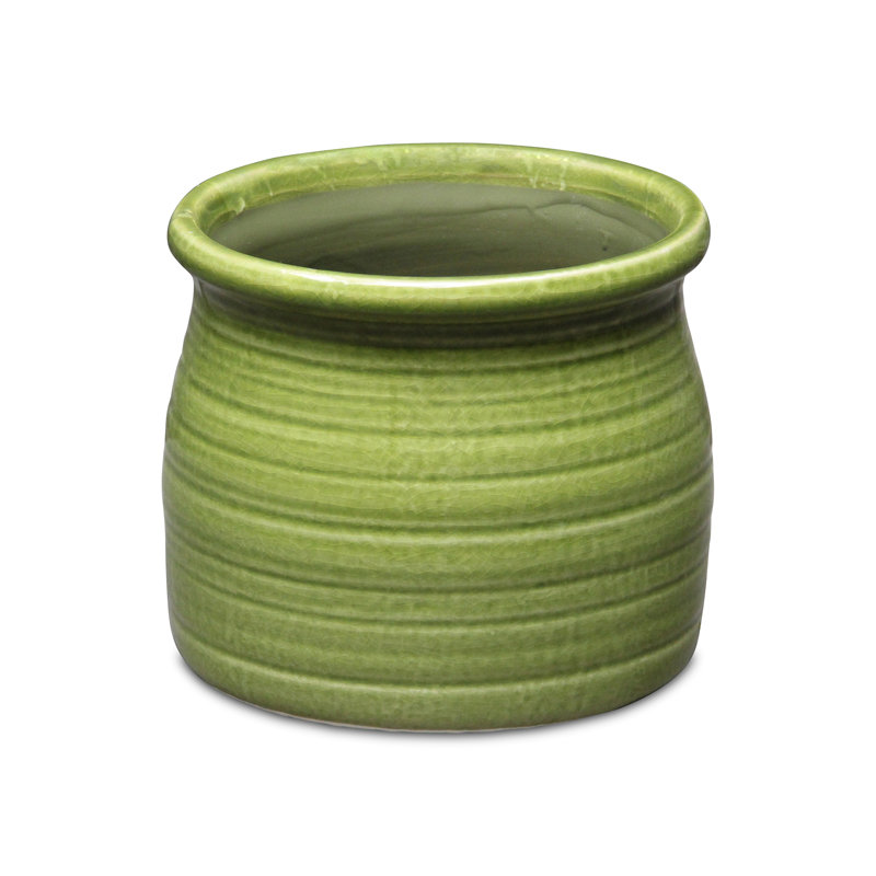Miland Handmade Ceramic Pot Planter, 5.5" H x 6.25" W x 6.25" D, Green