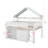 Full Size Loft Bed With Canopy Roof And Storage Cabinet, Wooden House-Shaped Frame With Ladder, Shelves-1826395040