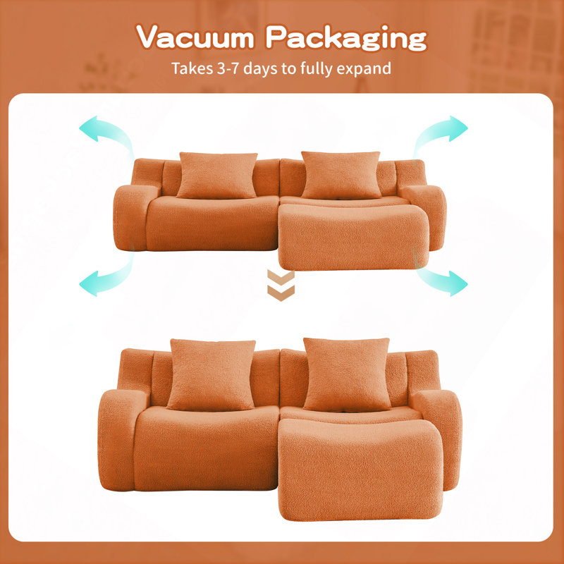 Canapé 2 places sans ossature en tissu Teddy, sans montage requis, accoudoirs incurvés, design épuré et ergonomique, mousse haute densité 32D pour salon, coin détente et chambre.