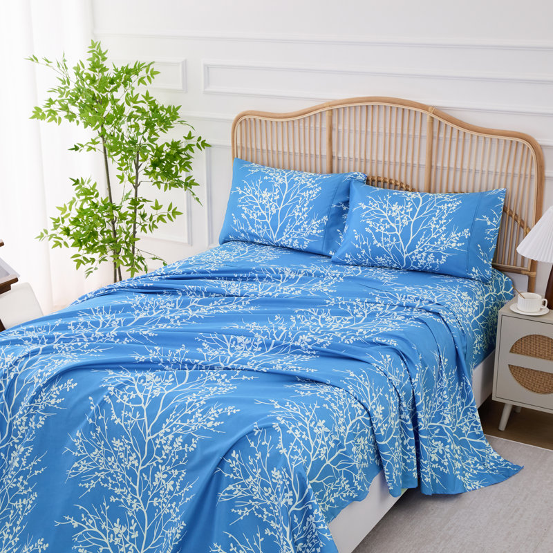 Light Blue and White Twin Microfiber Sheet Set