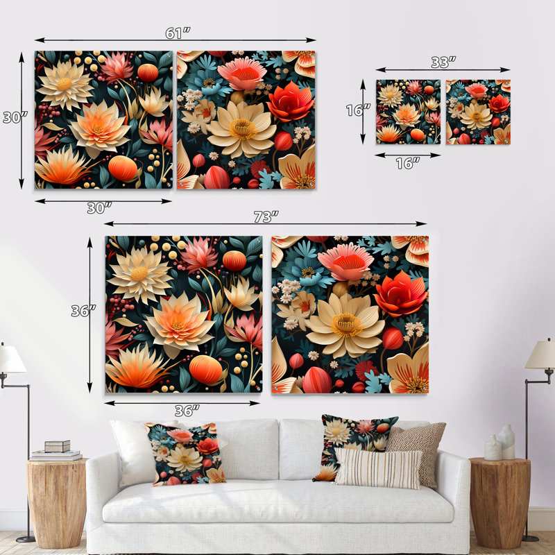 Camélia - ensemble de 2 art mural en verre acrylique, H 36 po x l 73 po