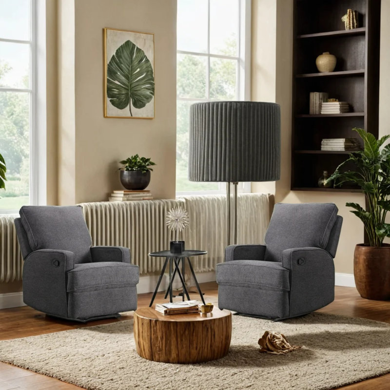 Phaith 29.5" Wide Modern Refined Linen Upholstered Standard Manual Recliner (Set of 2), Gray