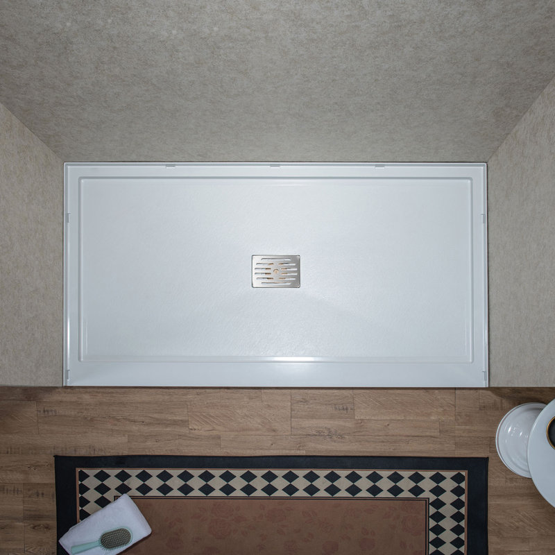 WOODBRIDGE 60"×32" Solid Surface Single Threshold Shower Pan Base in White, Drain Cover Included, Slip-Resistant