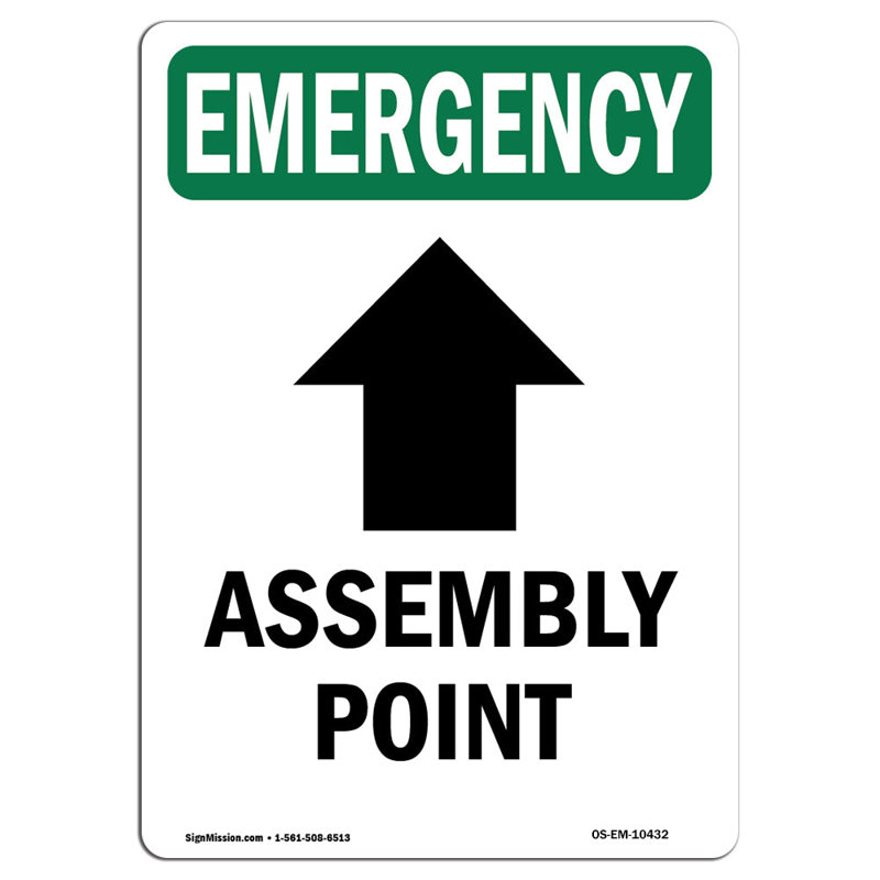 OSHA Emergency Assembly Point Sign, 18" H x 12" W x 0.1" D