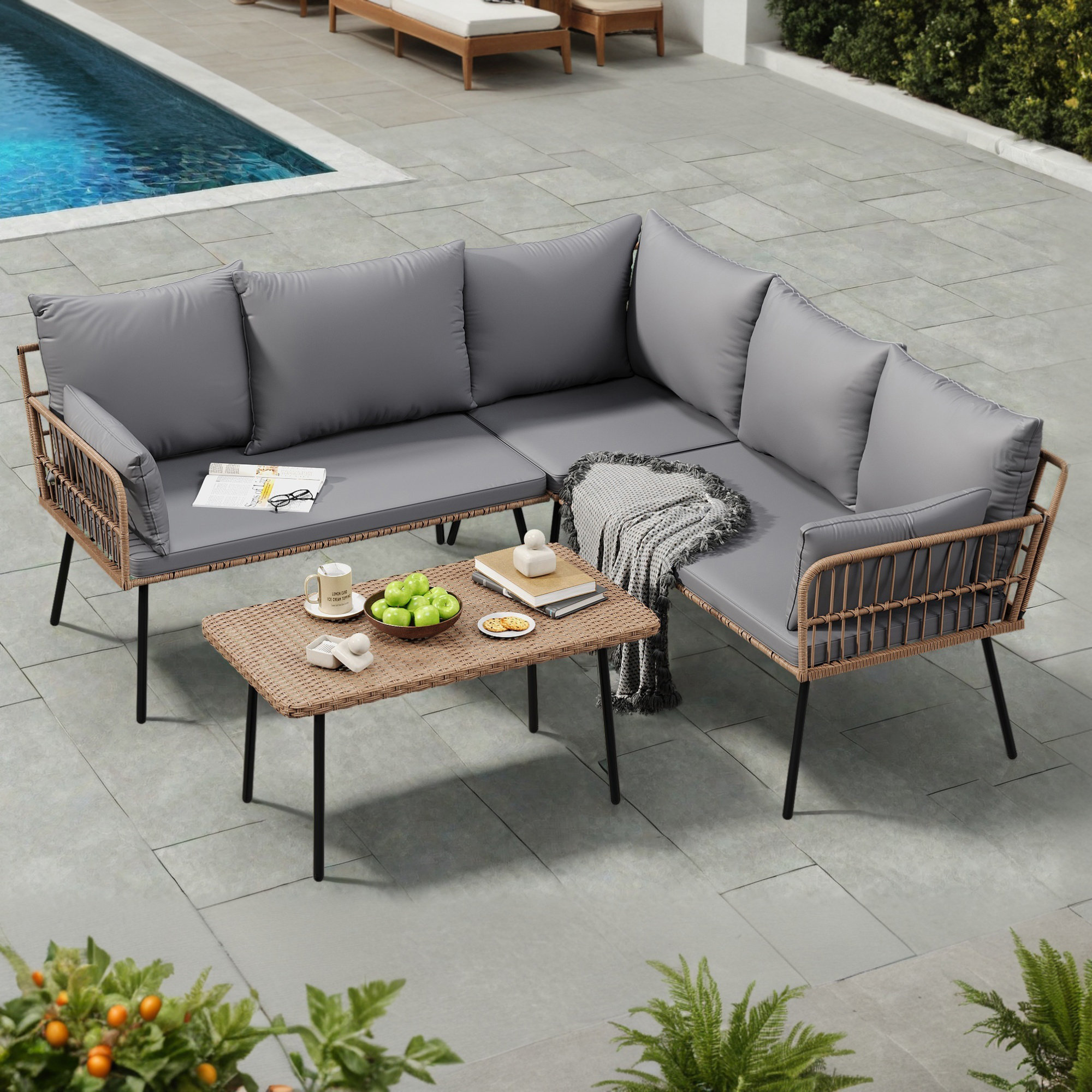 Ebern Designs Outdoor Wicker Conversation Set With Cushions | Wayfair