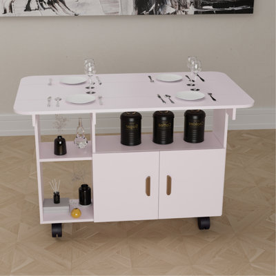 Table à abattants rectangulaire blanche pliante avec roulettes et tiroir Space Modern