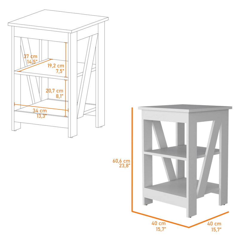 Table blanche avec deux tablettes - polyvalente pour différents espaces de vie, Blanc