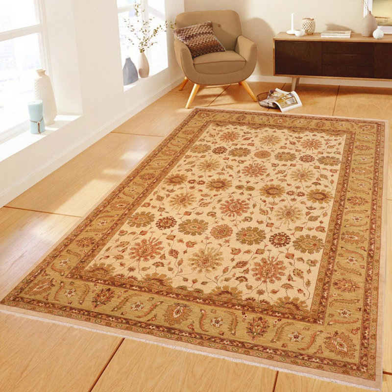 Tapis brun / ivoire en laine noué à la main 10 pi 2 po x 13 pi 9 po Silke