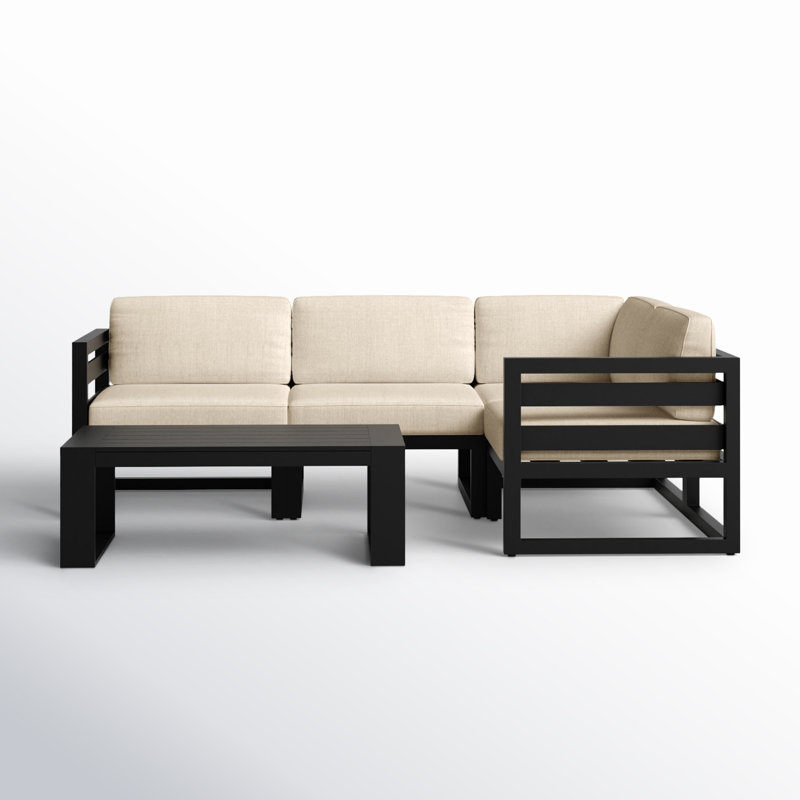 Avion 5 Piece Sectional Set - Black, Cast Silver Sunbrella®, Black