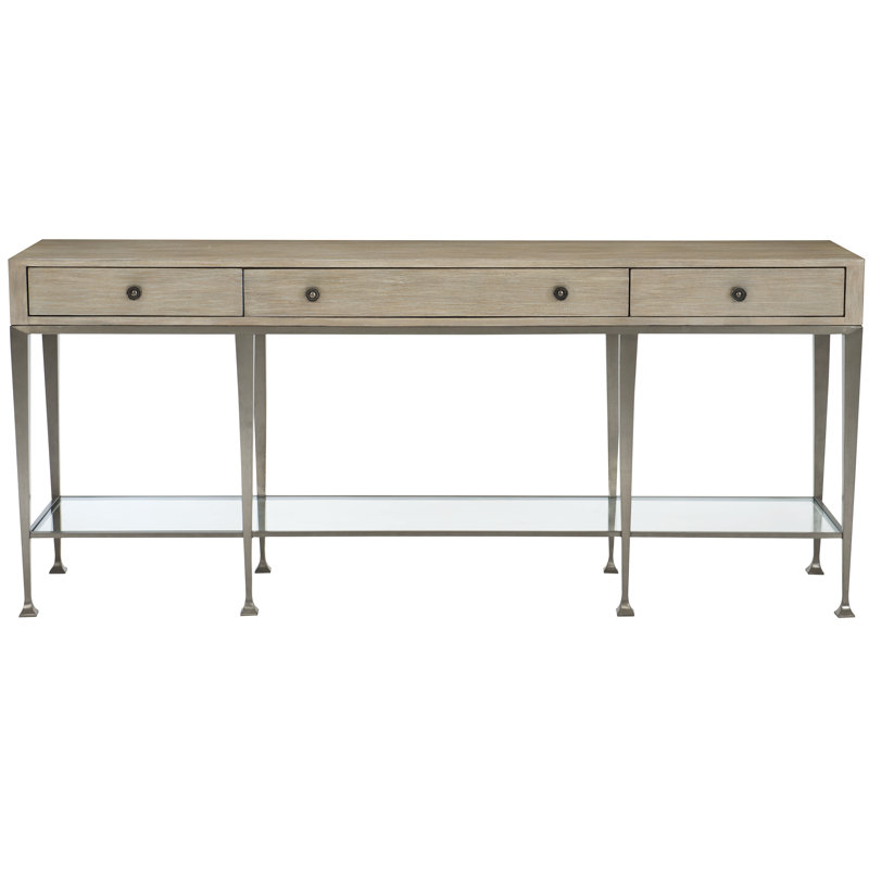 Beige Wood and Metal Console Table with Storage