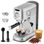 Professional 20 Bar Compact Espresso Machine - Stainless Steel Coffee Maker With Steam Milk Frother, 34Oz Removable Water Tank For Latte & Cappuccino, Ideal For Home & Office, Silver